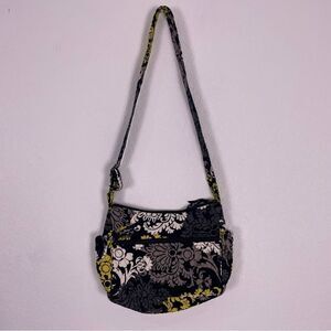 Vera Bradley Black with Grey, White, & Yellow Floral Quilted Crossbody Purse